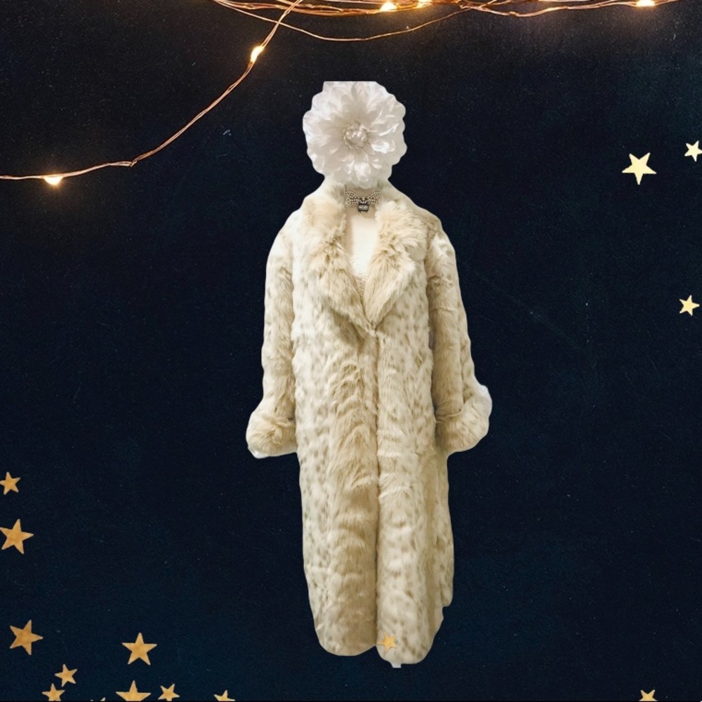 Dennis Basso Beige Faux Fur Full Length Coat